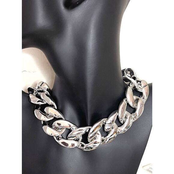 NEW Collar Necklace Chunky Chain Choker Silver S28 - Picture 1 of 6